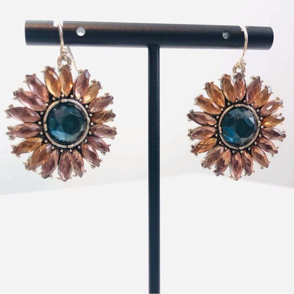 Sunflower Burst Cut Glass Earrings - Picture 13 of 16